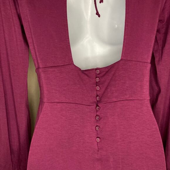 Free People Purple Keyhole Front Open Back Tie Shift Dress Long Sleeve  Size 4 - Picture 10 of 16